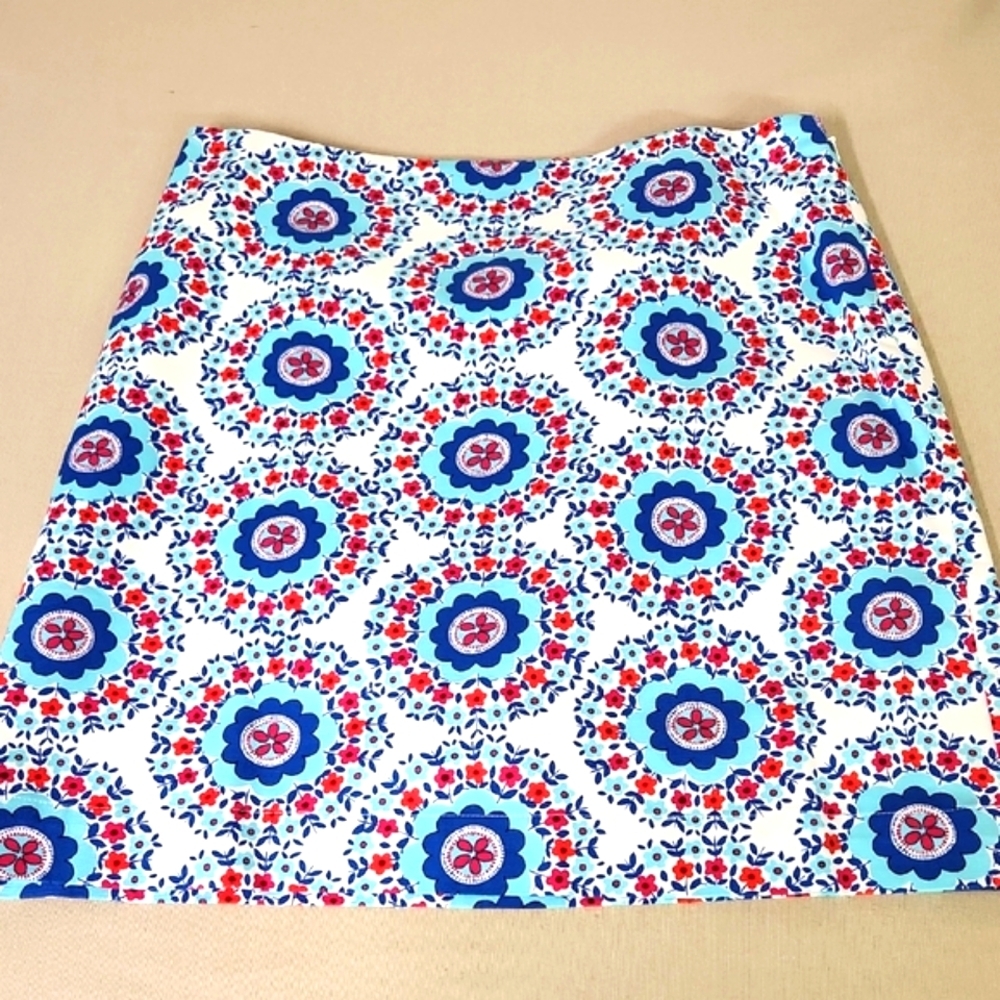 Talbots White Mini Skirt with Blue and Red Floral Medallions